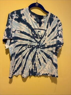 Top Golf Boho Hippie Tie-Dye Short Sleeve Tee in Blue and White Sz M